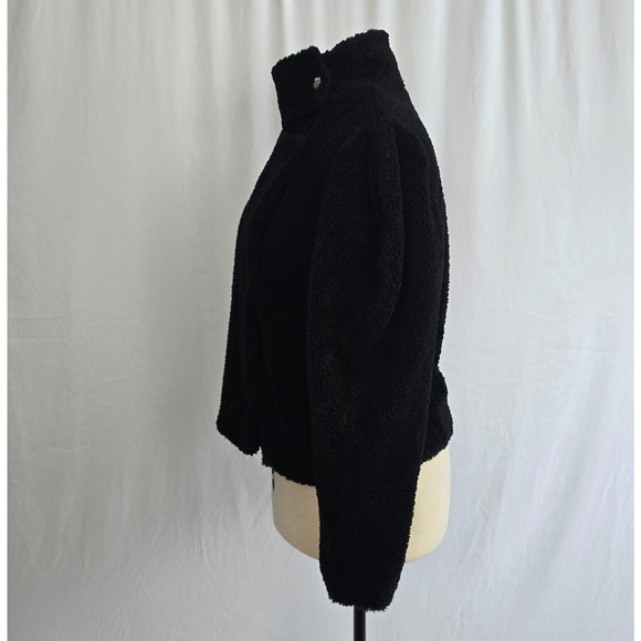 INC International Concepts Sherpa Jacket Women's L Black Wrap Button Crop NWT - Picture 5 of 14